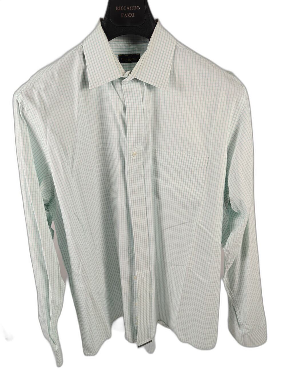 Men’s Club Room Dress Shirt White Aqua Check Size 17.5 36/37